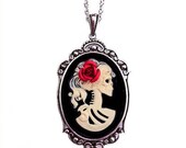Lolita Skull Lady - Skeleton Necklace - Cameo Jewelry - Halloween Necklace