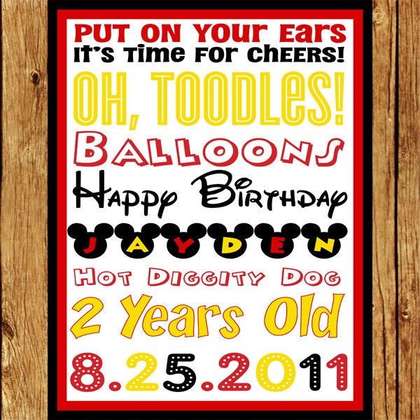 Mickey Mouse Birthday Party Subway Art Printable Sign- DIY, Red, Black, & Yellow
