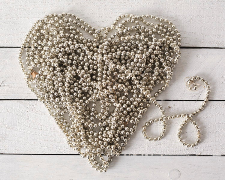 Vintage Mercury Glass Bead Garlands - Tarnished Silver, 5 String Lot, Almost 50 Feet Total