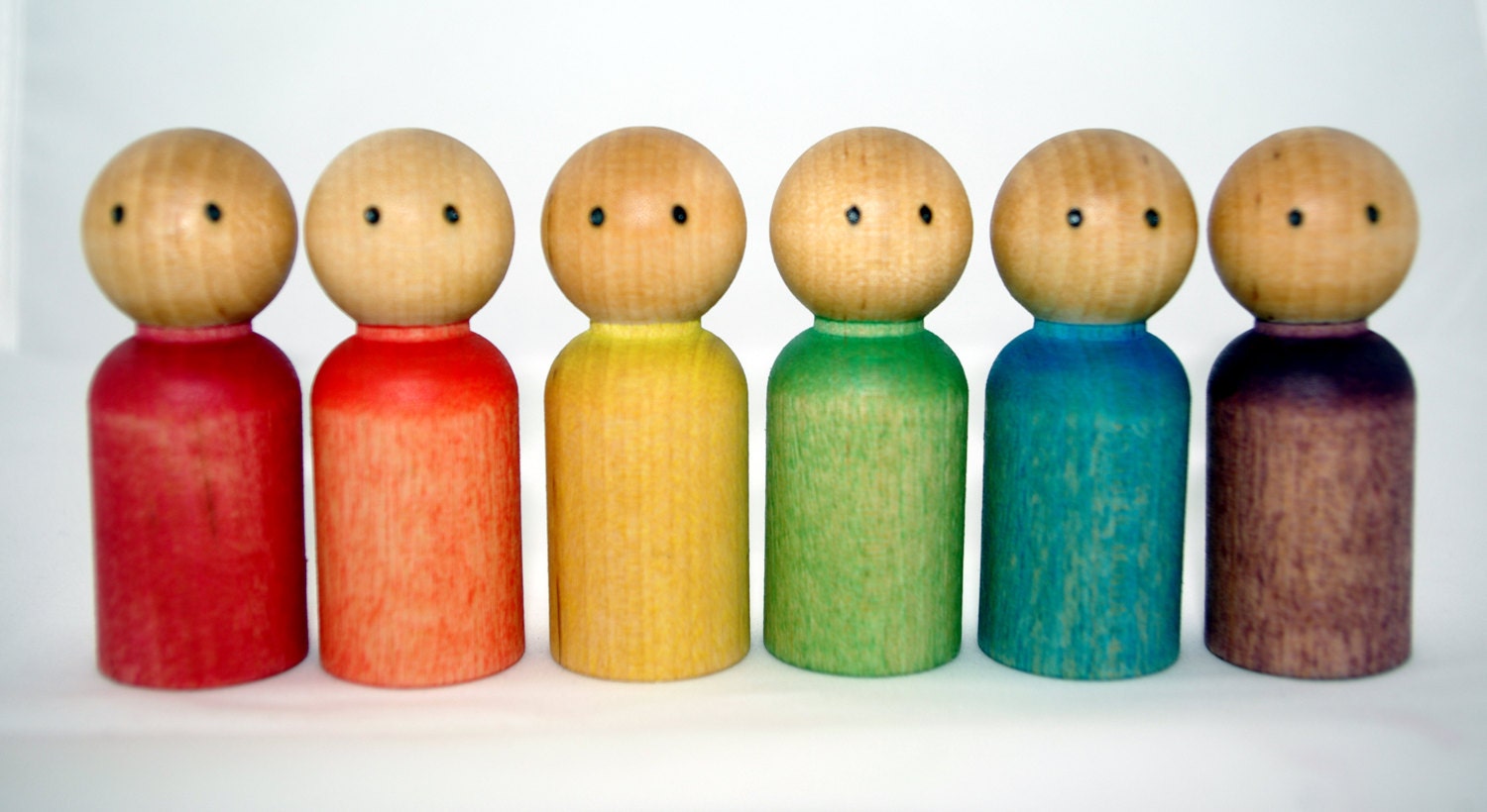 Wooden Waldorf People, Waldorf Toy Peg People RAINBOW Dollhouse Dolls