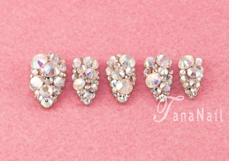 Japanese 3D Nail Art, Press On Nails, False Nails - Beautiful Diamond Rhinestones Nails (T104K)