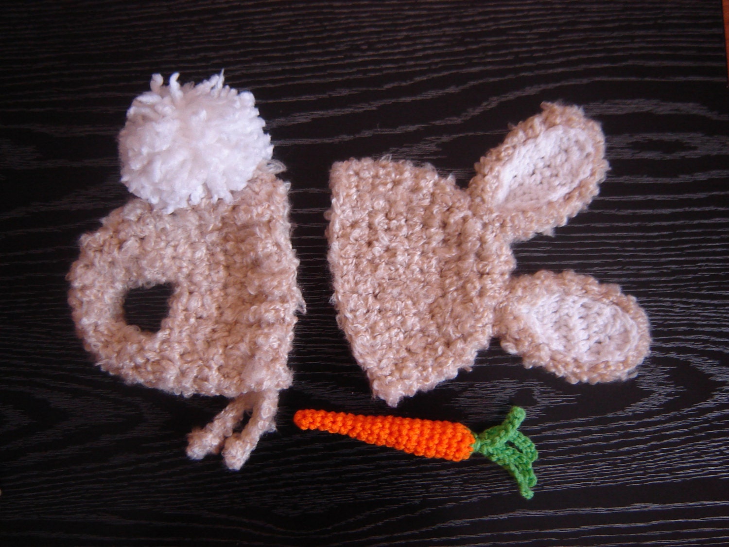 PDF Instant Download Easy Crochet Pattern No 269 Bunny Set With a Carrot photo prop sizes preemie, newborn. 0-3, 3-6 months