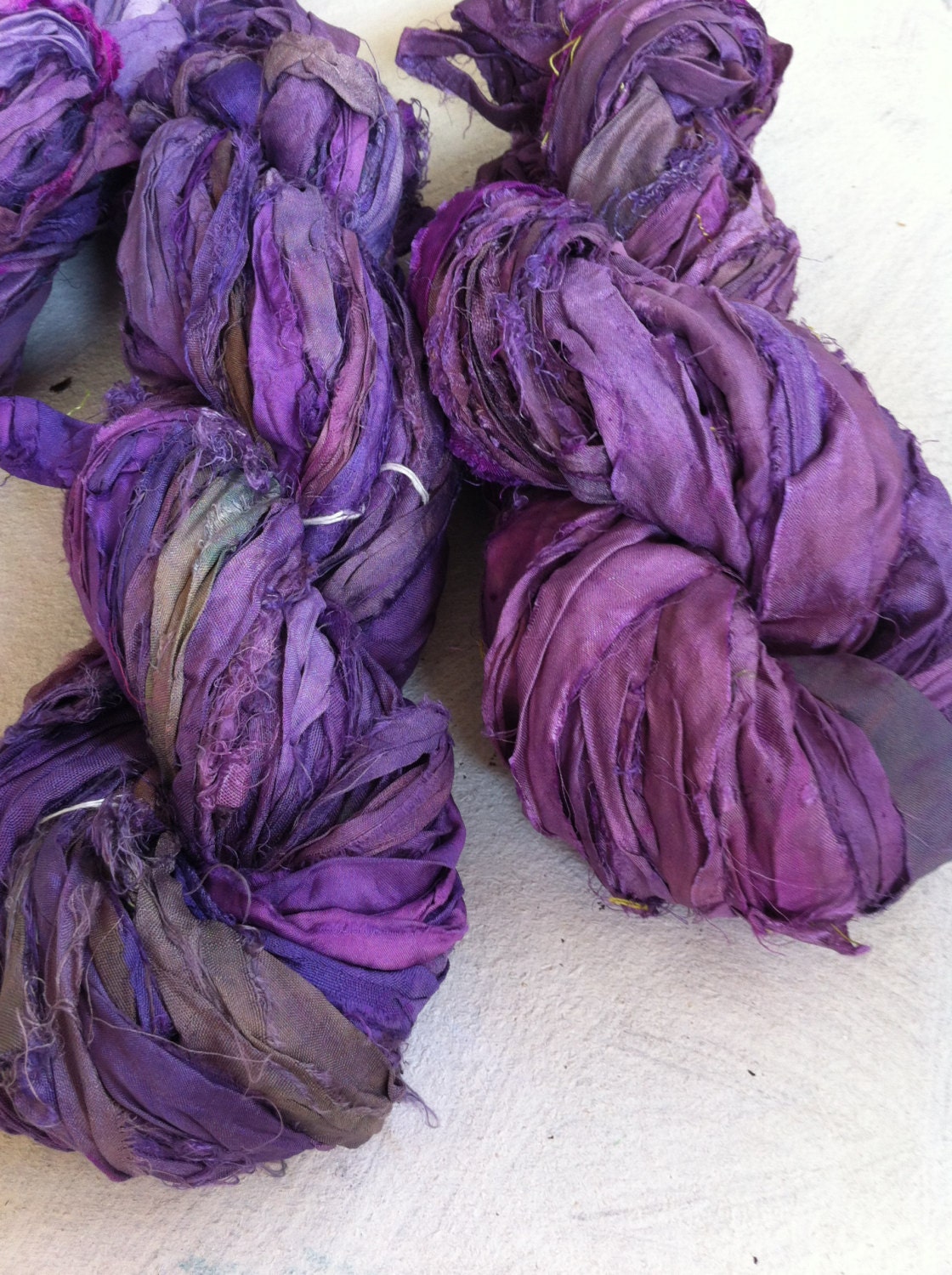 Recycled sari silk ribbon. 500g. Gertrude. Beautiful quality pure silk sari yarn. Unique ethical art yarn.