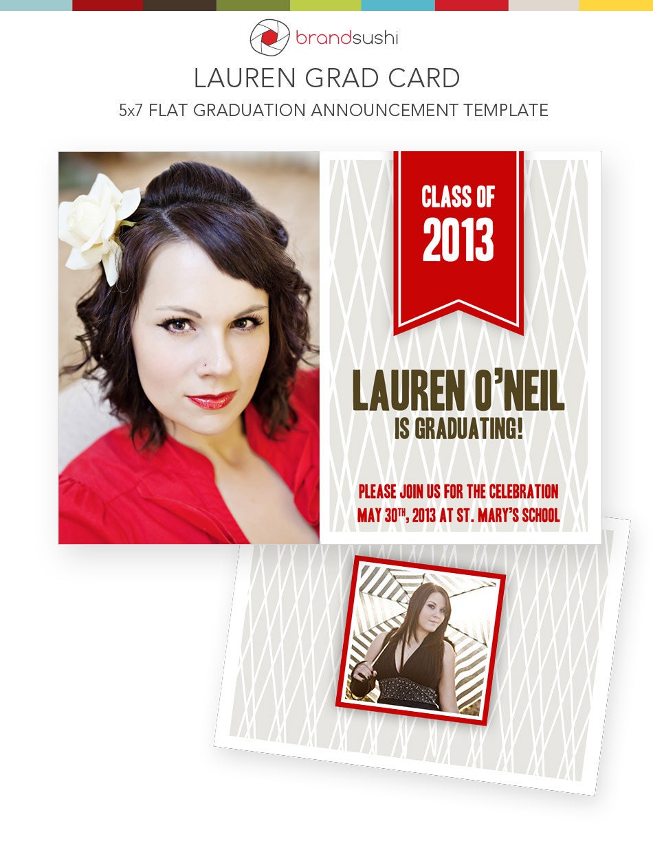 INSTANT DOWNLOAD - LAUREN 2013 Graduation Announcement - 5x7 Photoshop Card Template for Photographers