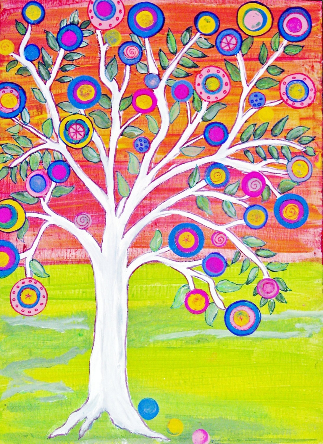 Print of Tree of Life 2 Original mexican folk art Happy Tree Painting Penny Tree