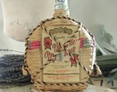 Vintage Tequila Bottle Wrapped in Woven Straw / Mini Demijohn