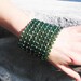 Green... silver... Beadwork Beaded Jewelry / bracelets Cuff with green, silver, Fire-Polished acrylic Beads