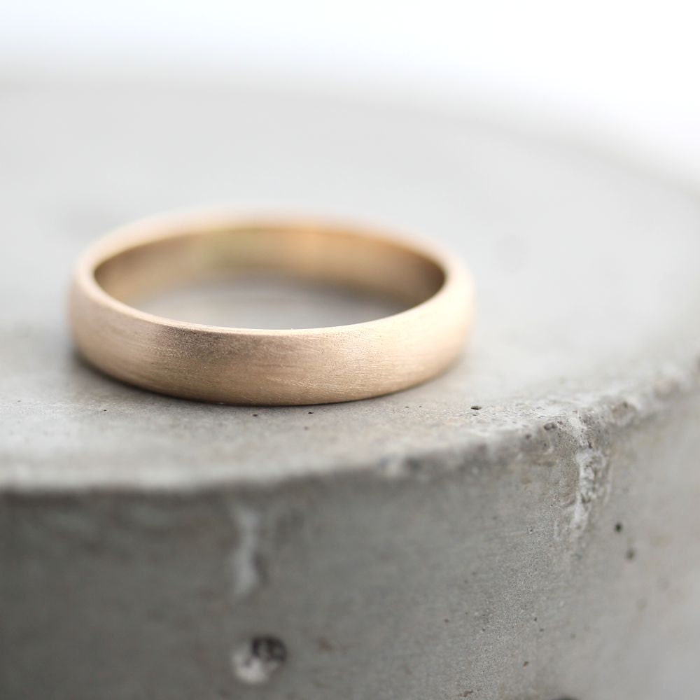 Gold Men's Wedding Band, Brushed Men's or Women's Unisex 4mm Low Dome Recycled Metal 10k Yellow Gold Ring - US Size 8.5 or Made in Your Size