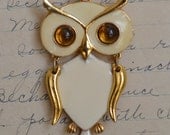 Owl Articulated Cream Enamel Vintage Necklace by ART