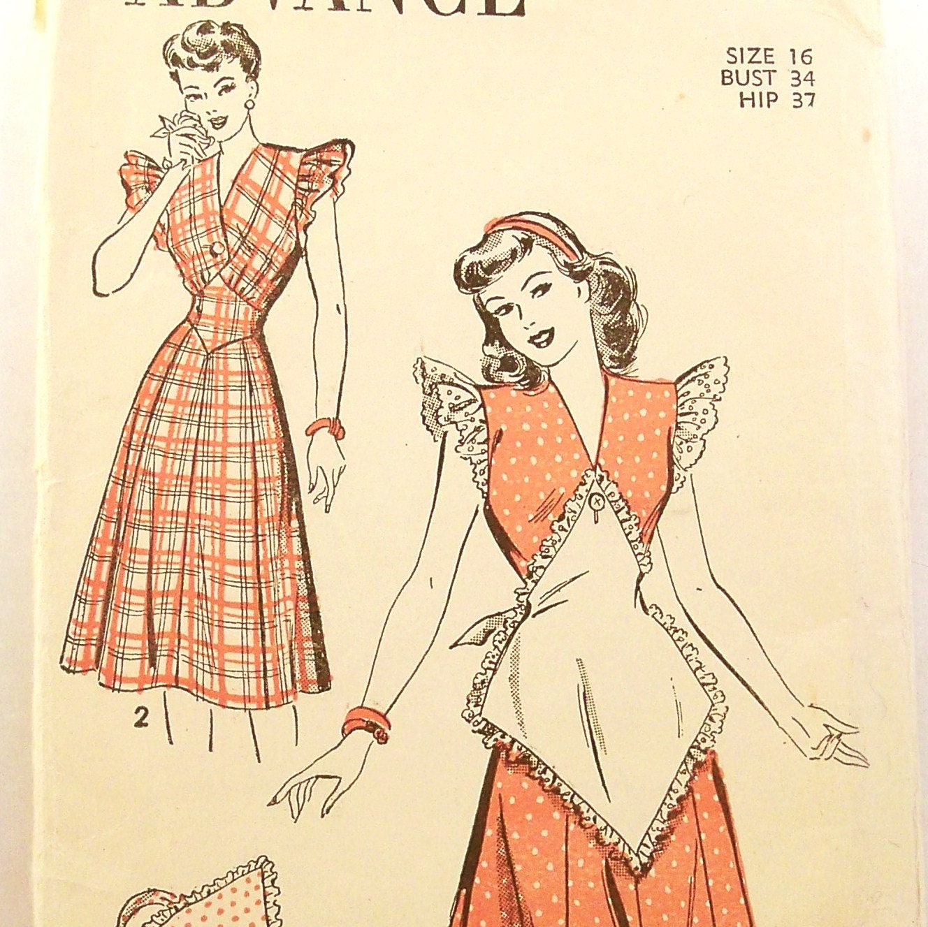 Vintage 1940s Apron Dress Pattern Uncut Size 16 Bust 34 Advance 4696