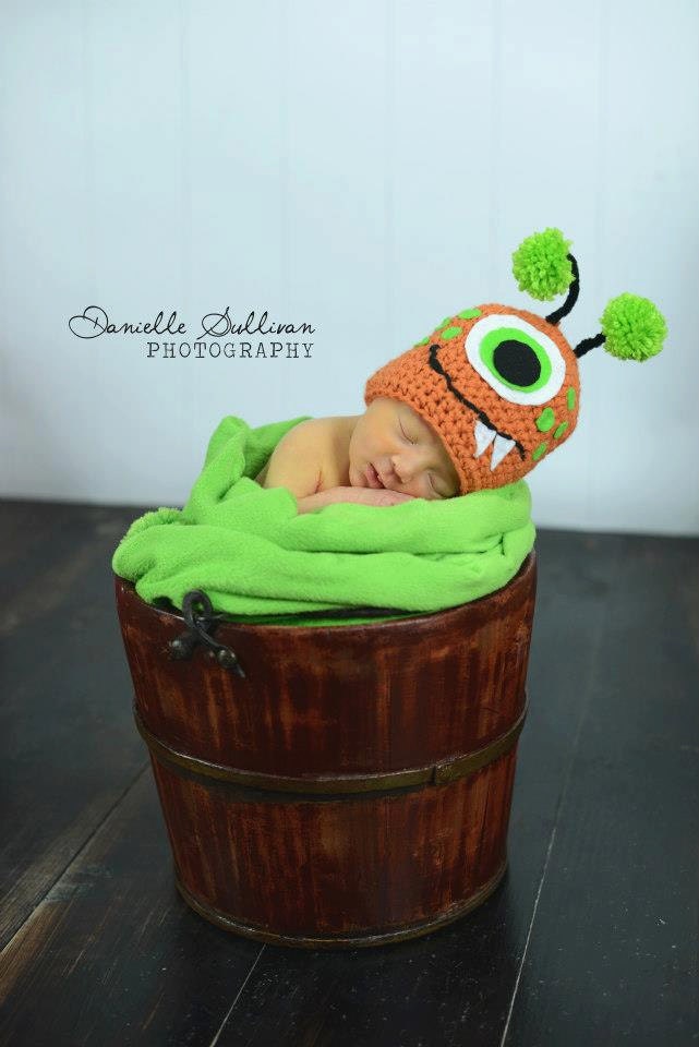 Cute Little Crochet Monster Hat. Size Newborn. Great for Photography Prop