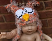 READY to SHIP - Sleeping Ownl Hat - Size Newborn.Great for Photo Prop.