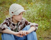 1T/2T or 2T/4T Button Strap Newsboy - Ivory Tweed with brown buttons, crocheted hat