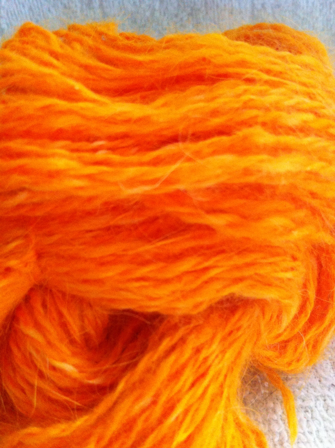 Bright orange angora yarn - Handspun