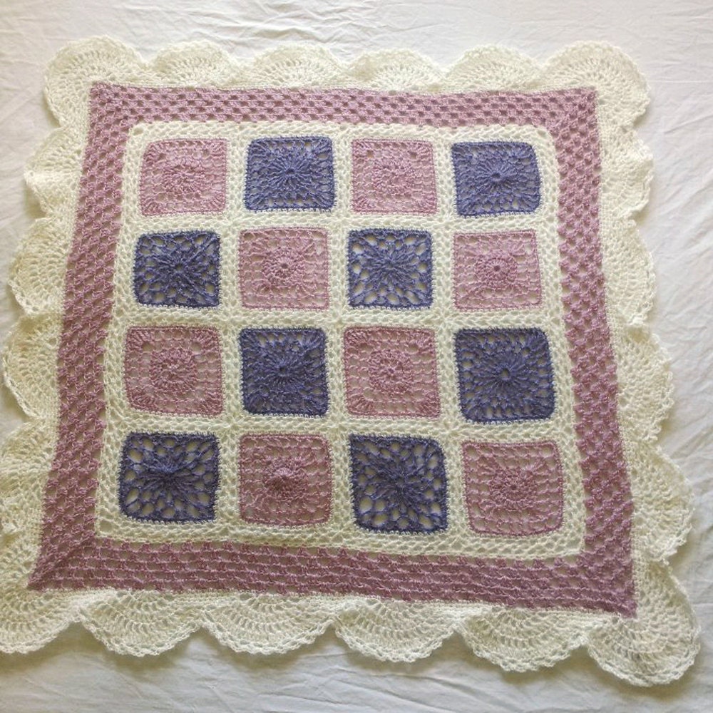 Pink, Purple and Cream Mohair Blend Baby Blanket