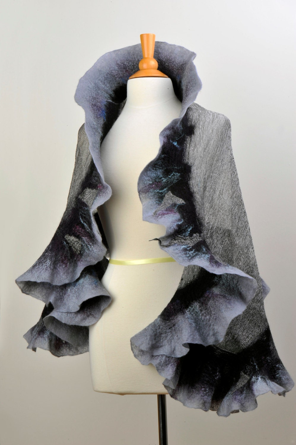 Nuno felted shawl wrap / handfelted / merino wool / silk