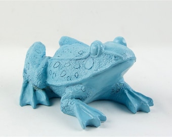 Frog Statue Painted Aqua - Funky Home Decor Figurine - Unique Toad