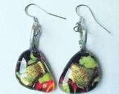 Multicolor Silver Drop Fused Glass Earrings.