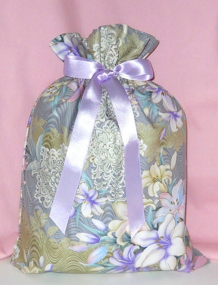 Easter Lilies Medium Fabric Gift Bag - Lily, Flowers, Floral, Lace, Purple, Lavender, Pink, Blue, Green, White, Gray, Beige, Gold, Glitter