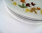 Franciscan Indian Summer Dinner Plates Leaves Mustard Orange Green Brown Yellow