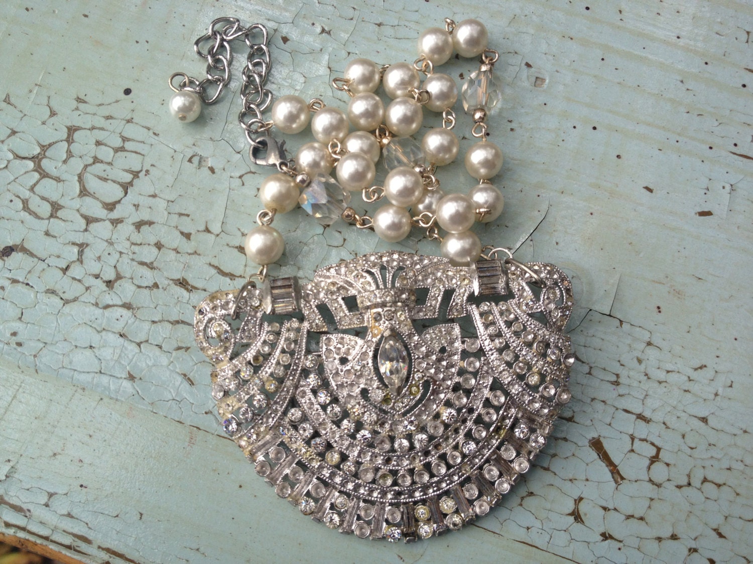 Art Deco One of a kind altered brooch necklace Gatsby