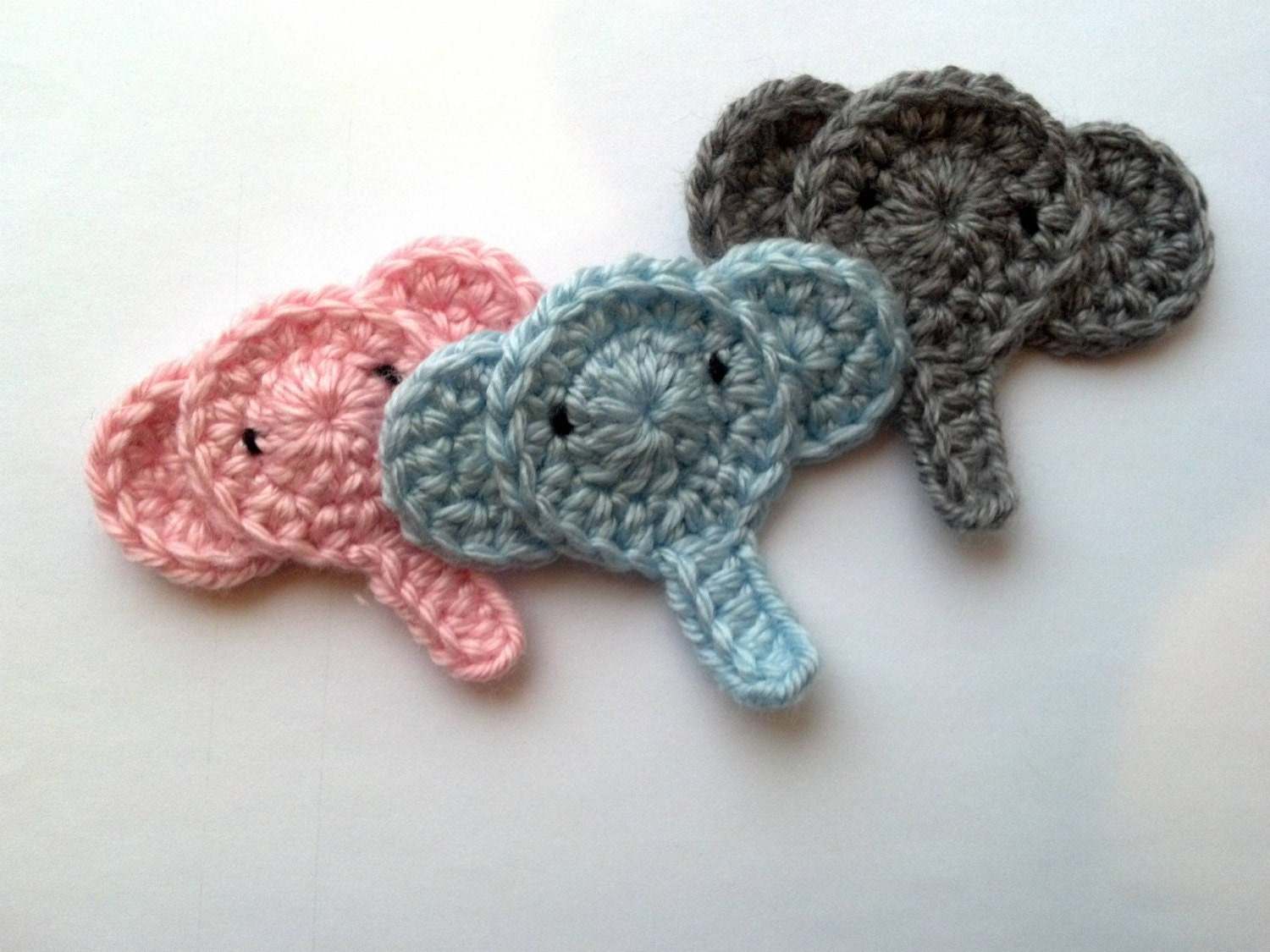 Set of 3 crochet elephant head Applique/ Scrapbooking/ by Qspring