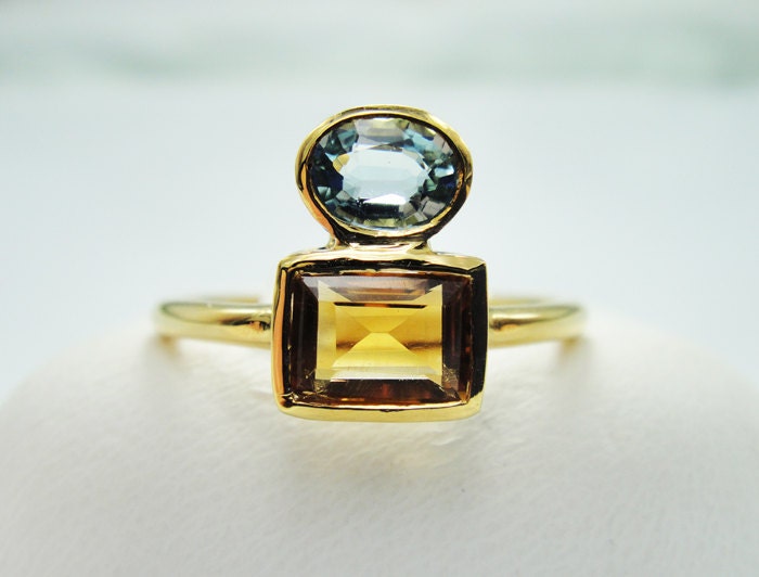 Citrine and Aqamarine Ring, 14k Yellow Gold