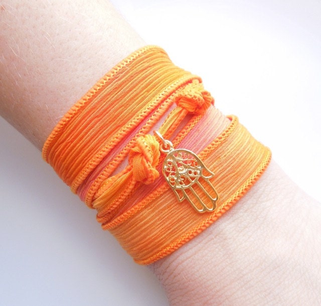 Orange Hamsa Bracelet : Wrap Statement Bracelet