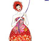 Flower Mood-Girl with flower- Watercolor Fashion illustration