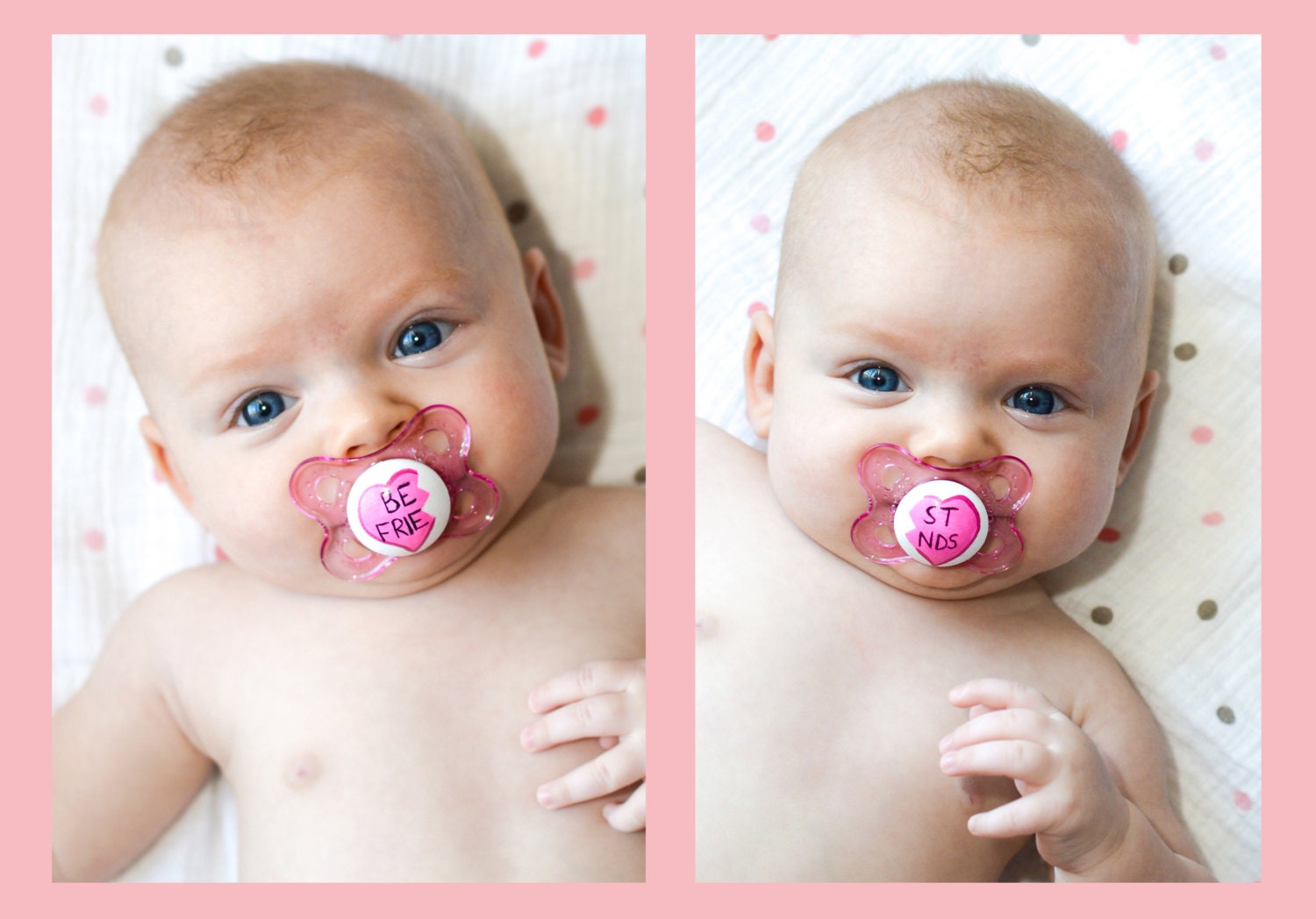 New - BEST FRIENDS - Hand Painted Pacifier Set in Pink MAM 0 to 6 Month Pacifiers