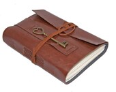 Light Brown Vegan Faux Leather Journal with Heart Key Charm Bookmark