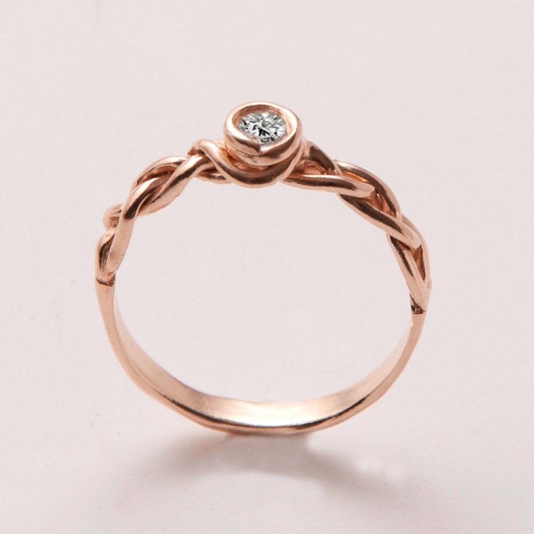 Braided Engagement Ring - 14K Rose Gold and Diamond engagement, unisex ring, engagement ring, wedding band