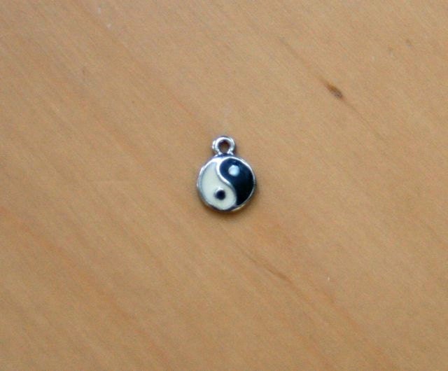 Vintage retro 1960s German silver tone lucky yin yang enameled bracelet charm balance emblem martial arts tae kwon do