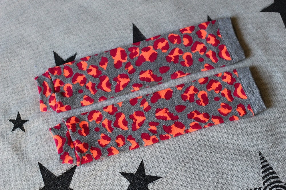 Funky Baby Leg Warmers - Neon Orange and Magenta Animal Print, baby legs, baby girl shower gift, arm warmers, leggings
