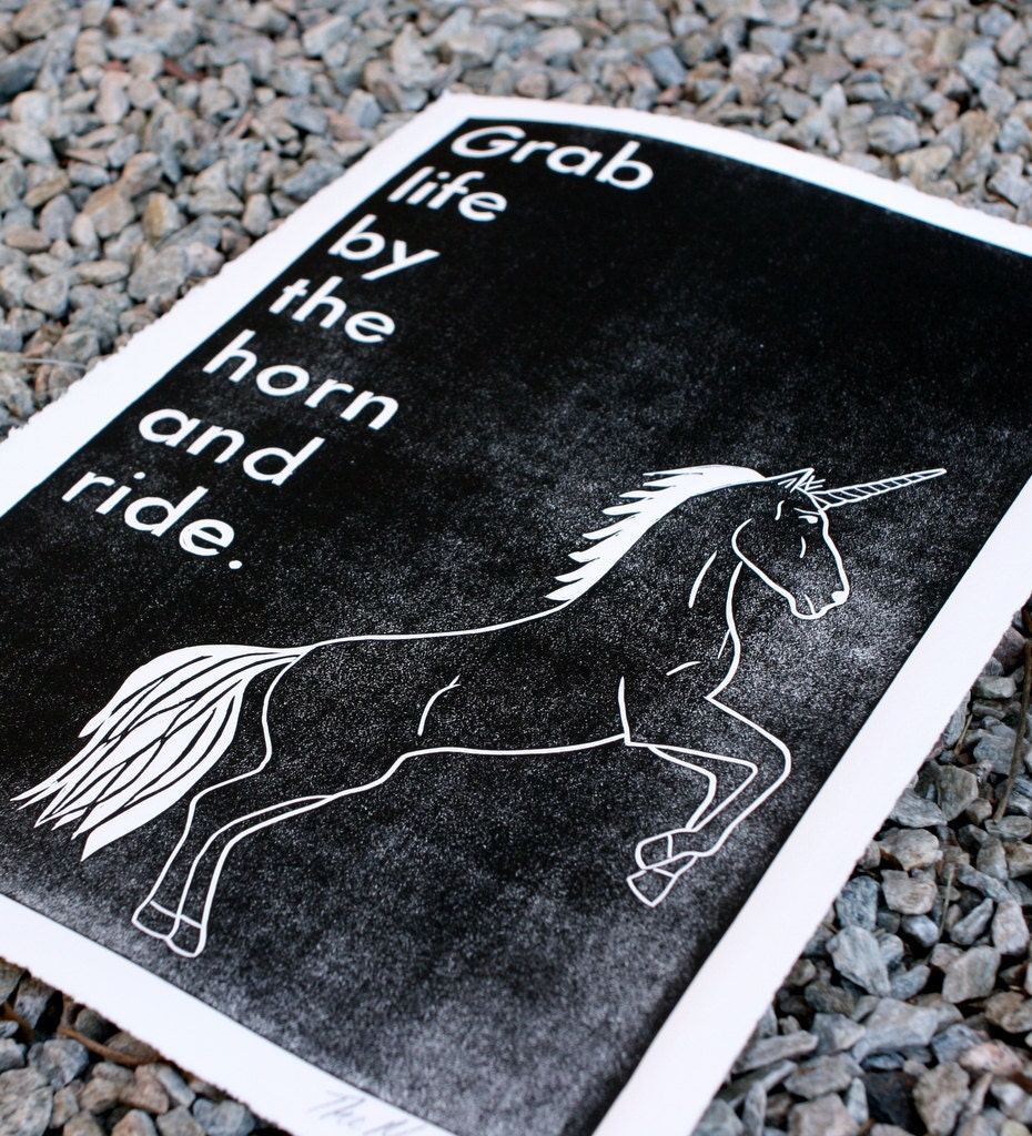 Unicorn Linocut Print