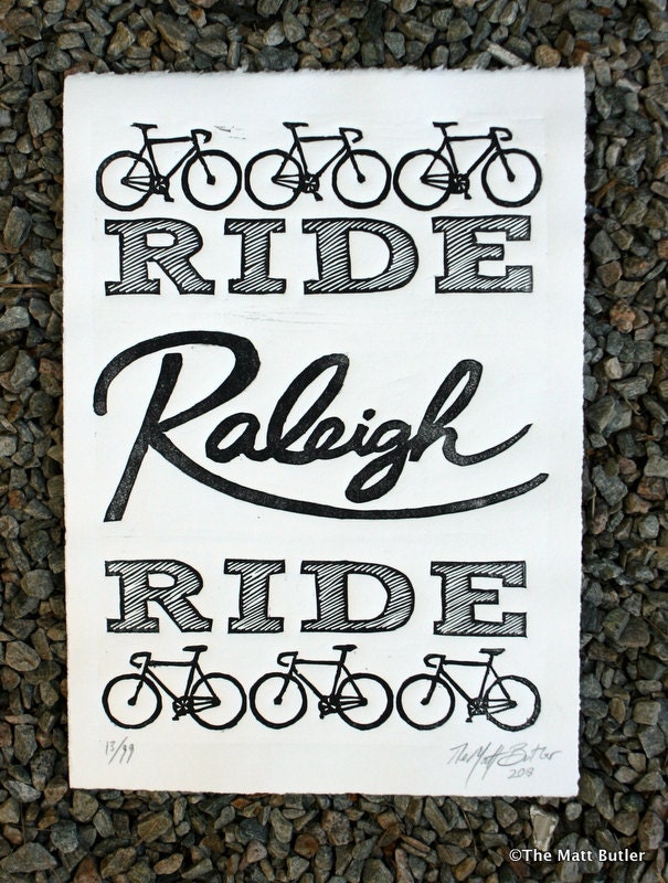Raleigh Bike Linocut Print