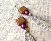 Feather Leaf Earrings - Silver - Plum - Ochre - Boho
