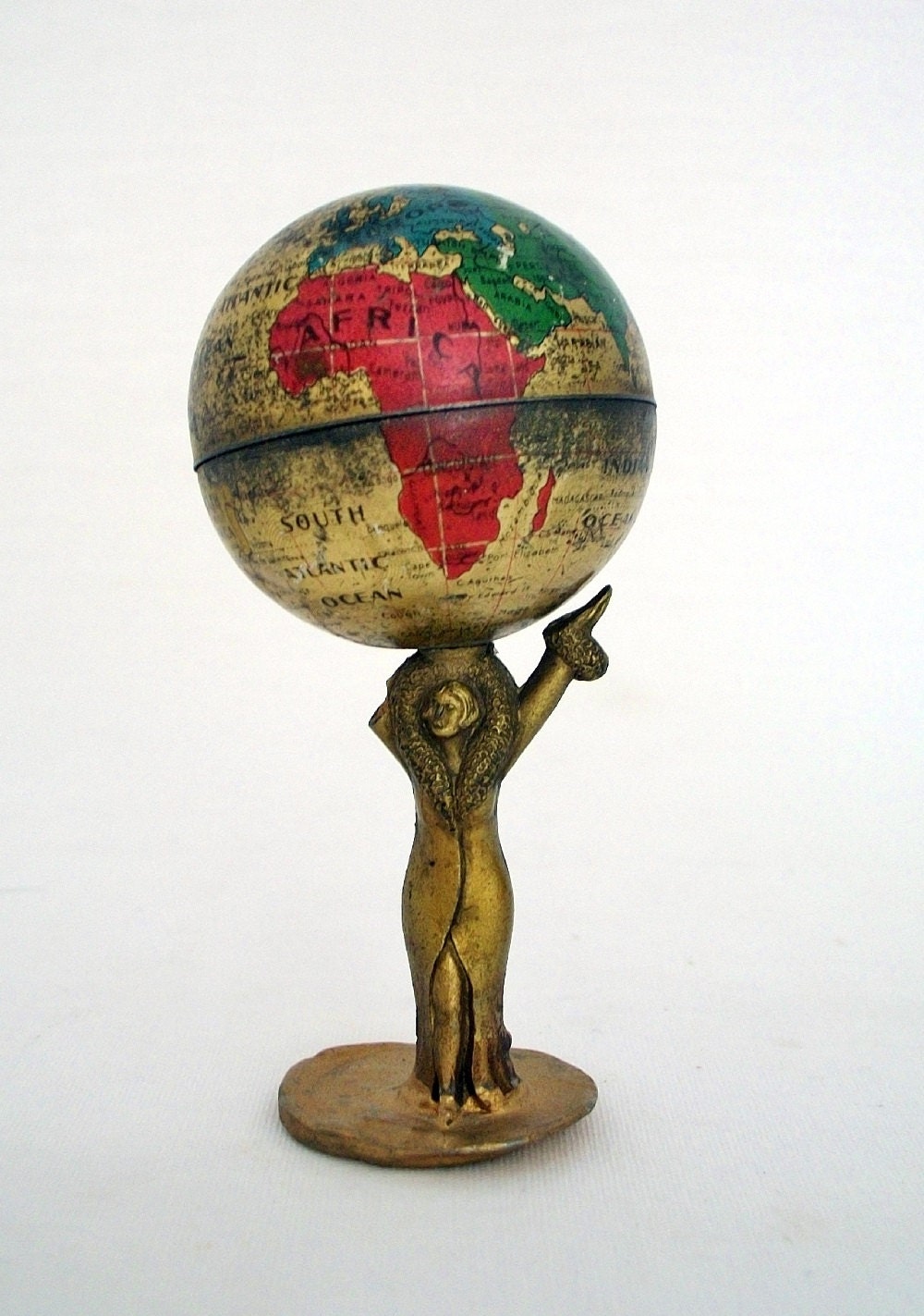 Vintage World Globe -1920s Pencil Sharpener - Rare Base - Made in Germany - TREASURY PICK