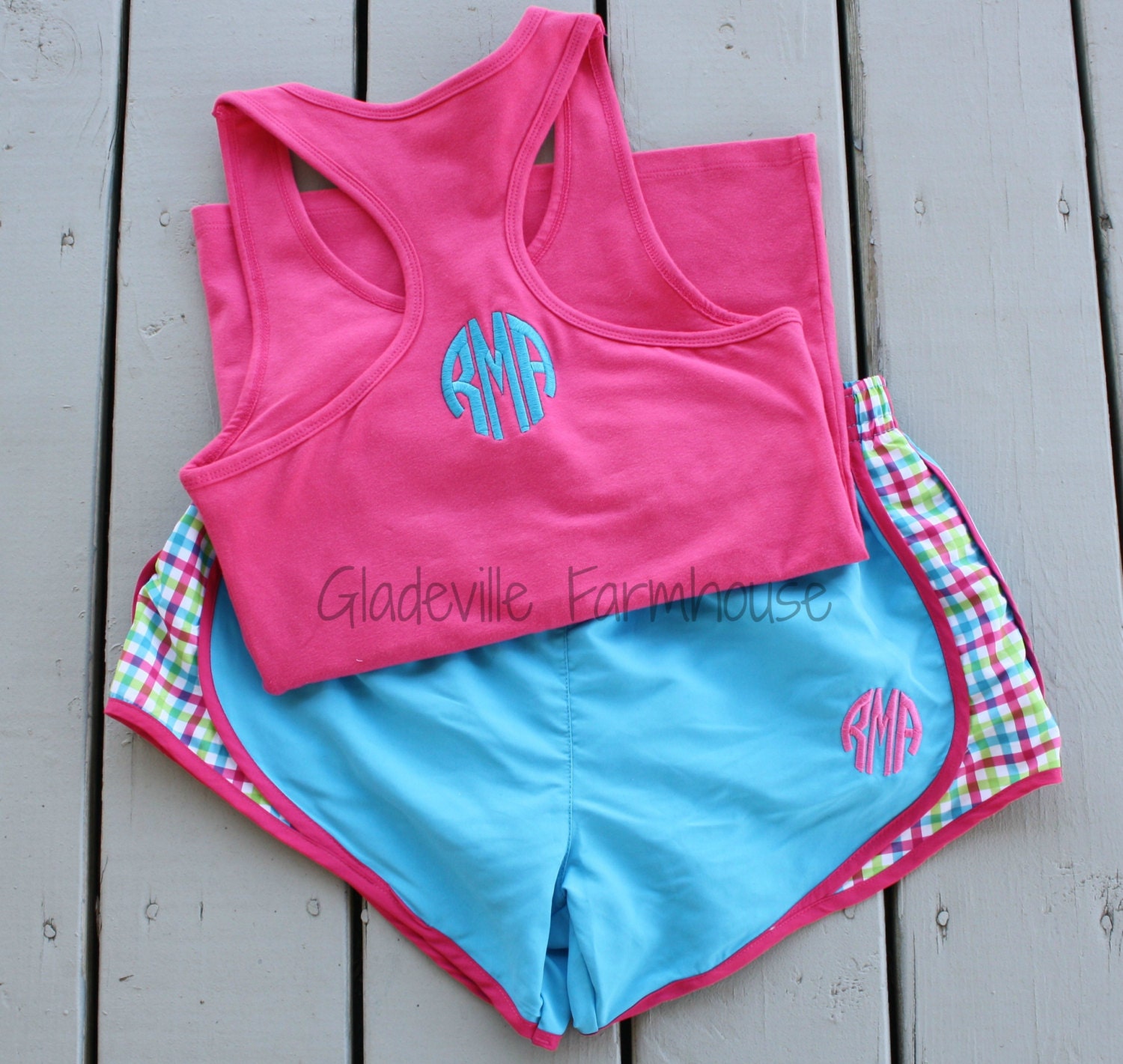 Monogrammed Racer Back Tank with Running Shorts