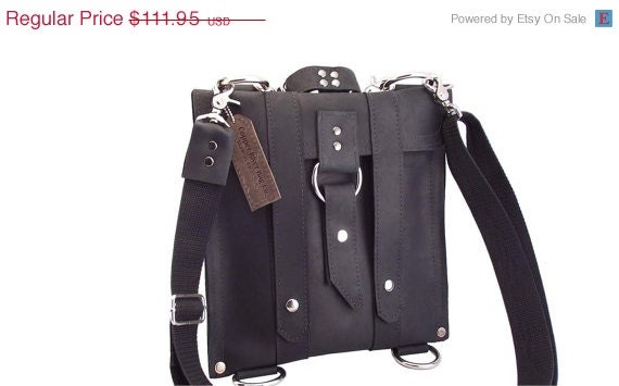 SALE 11" - Leather Laptop Bag New: Made in the U.S.A. - Classic Black Slim Messenger -