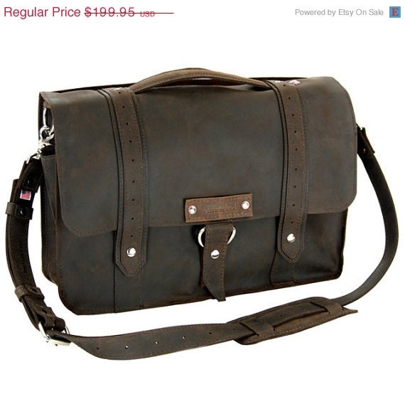 SALE 17"  Leather Laptop Bag New: Handmade in the U.S.A. - Rustic Brown Color - Voyager Style -