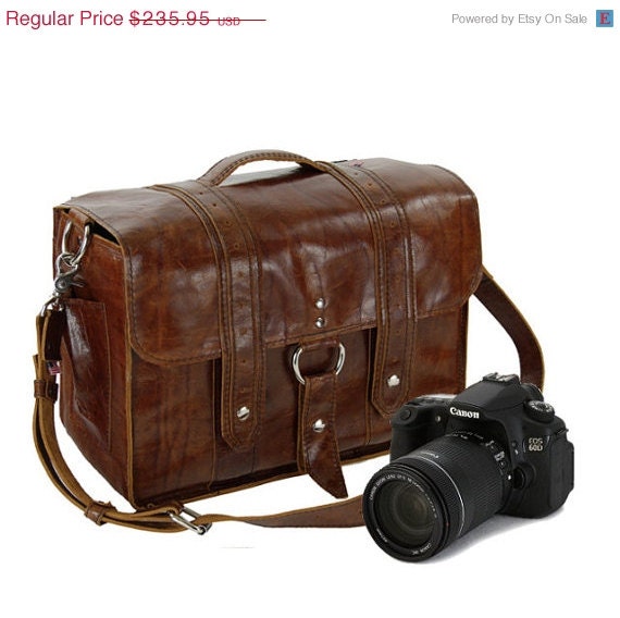 SALE Leather Camera Bag New: Caramel Manhattan Style - 14" - Hand Crafted Made in the U.S.A. -