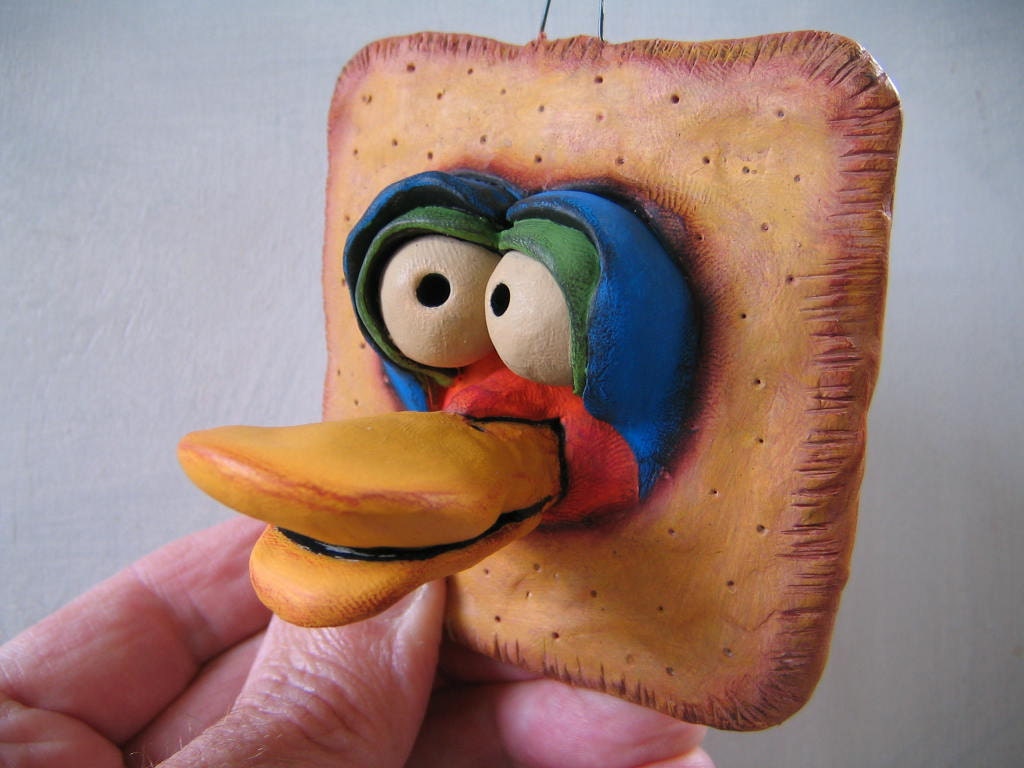 Whole Wheat Quacker, Original Clay Sculpture, Wall Art, by Fig Jam Studio