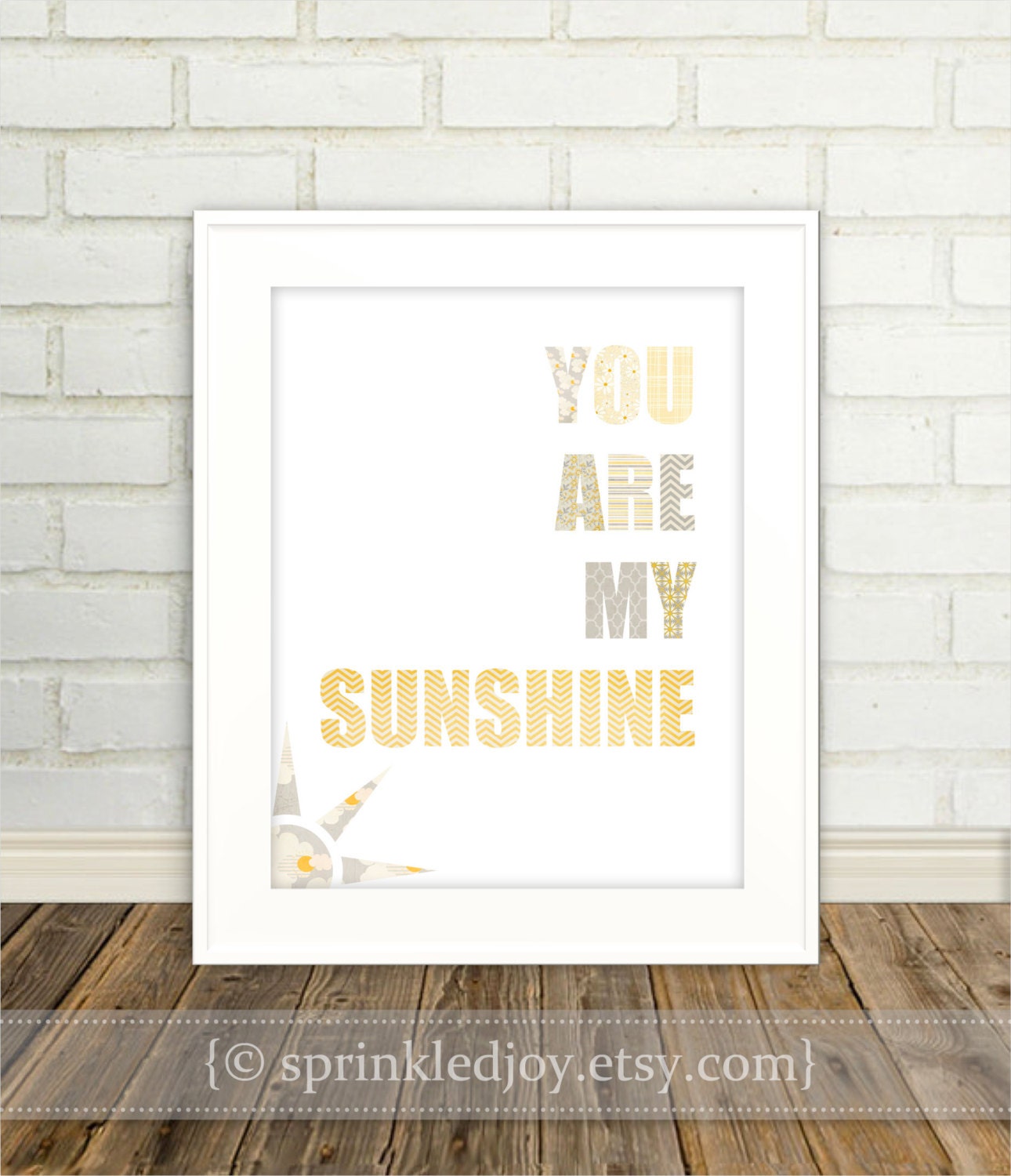 You Are My Sunshine Nursery Print - in Yellow & Gray - size 8x10