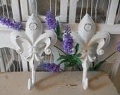 pair wall hooks country coat hooks jewelry hangers shabby chic cottage french beach house white fleur de lys nursery decor