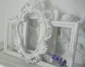 shabby chic OOAK picture frames white distressed french country OPEN photo display set rustic home nursery decor