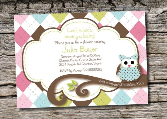 ARGYLE OWL Baby Shower Party Event Printable Invitation Il_570xn