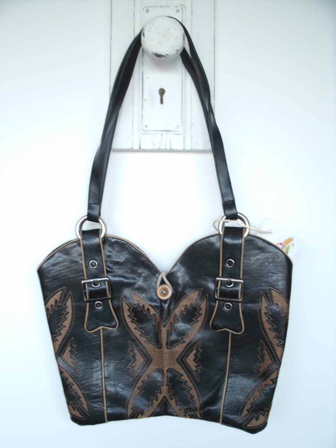 OOAK Eco-Friendly Black and Tan Cowboy Boot Purse