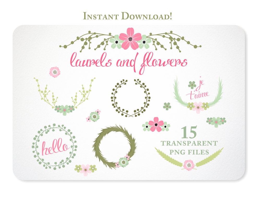 Wreaths, Laurels and Flowers Design Elements - Instant Download - set 4
