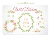 Hand Drawn Flower Wreaths, Garland and Leaves Design Elements - Instant Download - set 4